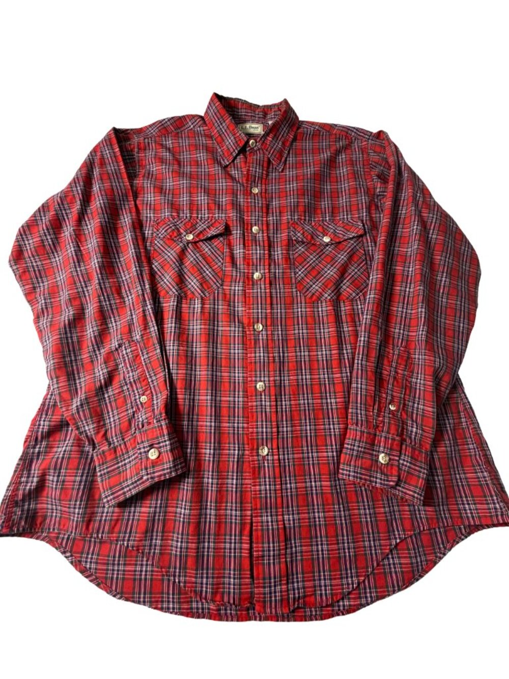 Vintage L.L .Bean Made USA Red Plaid Button Down Shirt Men's L 16-16.5